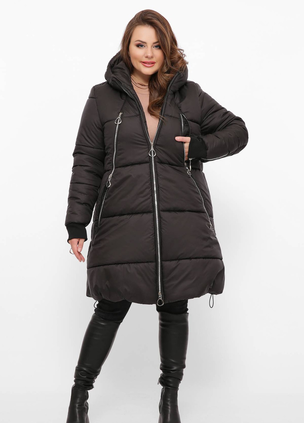 Чорне зимнє Тепле пальто на штучному пуху САБА чорне Tatiana
