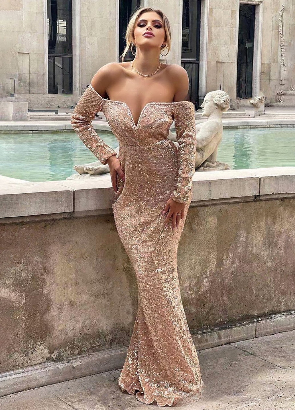 Светло-розовое вечернее, праздничный платье годе SHEIN однотонное