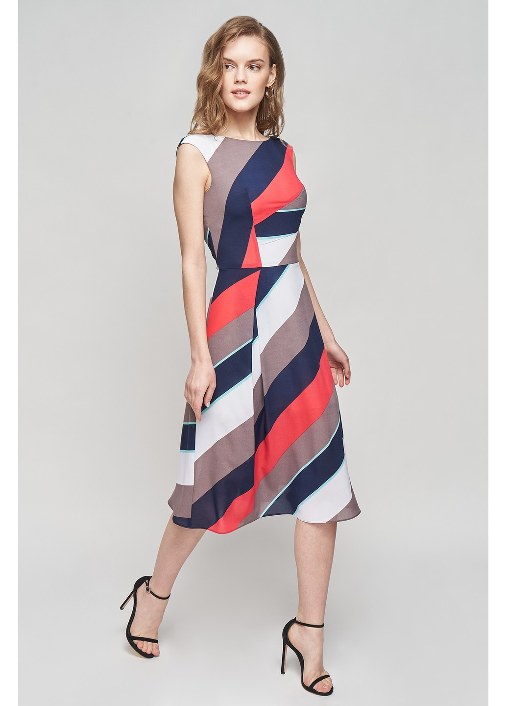 Комбінована ділова сукня тара кльош, з пишною спідницею BYURSE з абстрактним візерунком