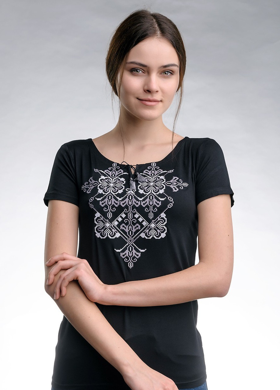Женская вышитая футболка Элегия черная с серым Melanika (250206216)