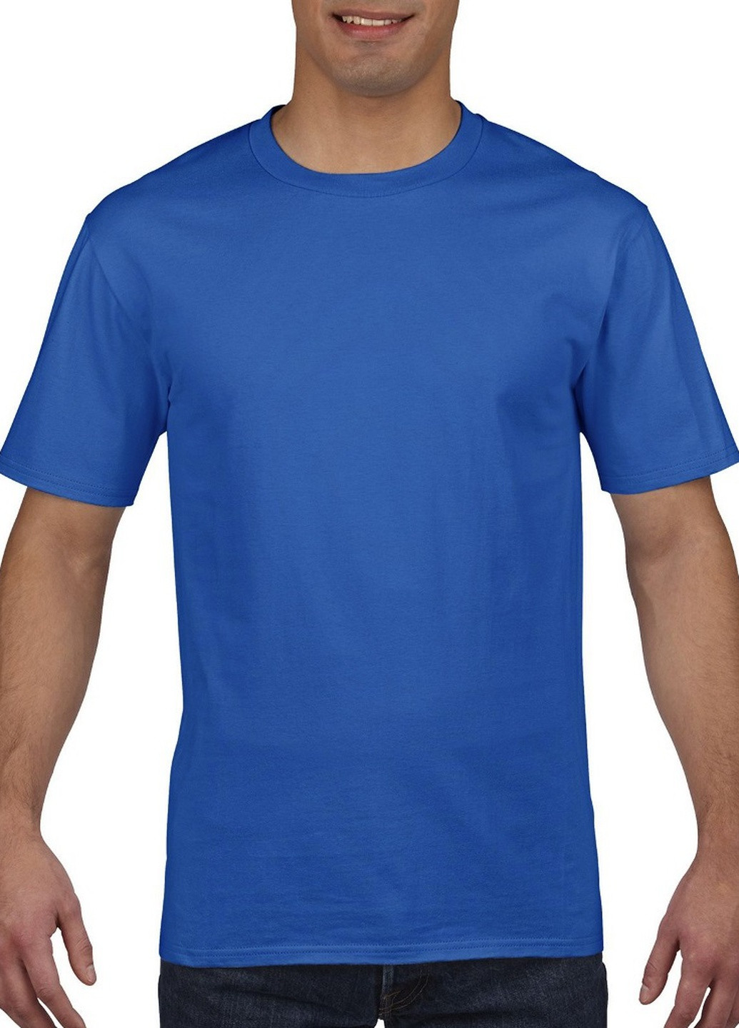 Синяя футболка базовая хлопковая синяя Gildan Premium Cotton