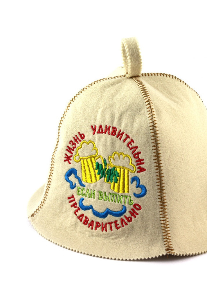 Банна шапка "Життя дивна, якщо випити заздалегідь", штучне хутро, білий (LA-400) Luxyart (252611473)