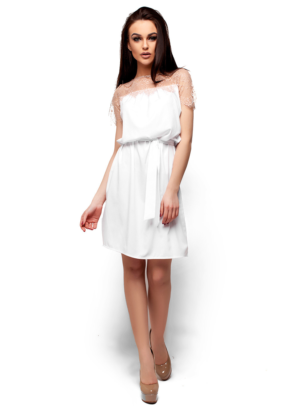 Белое кэжуал платье с посадкой по талии Karree однотонное