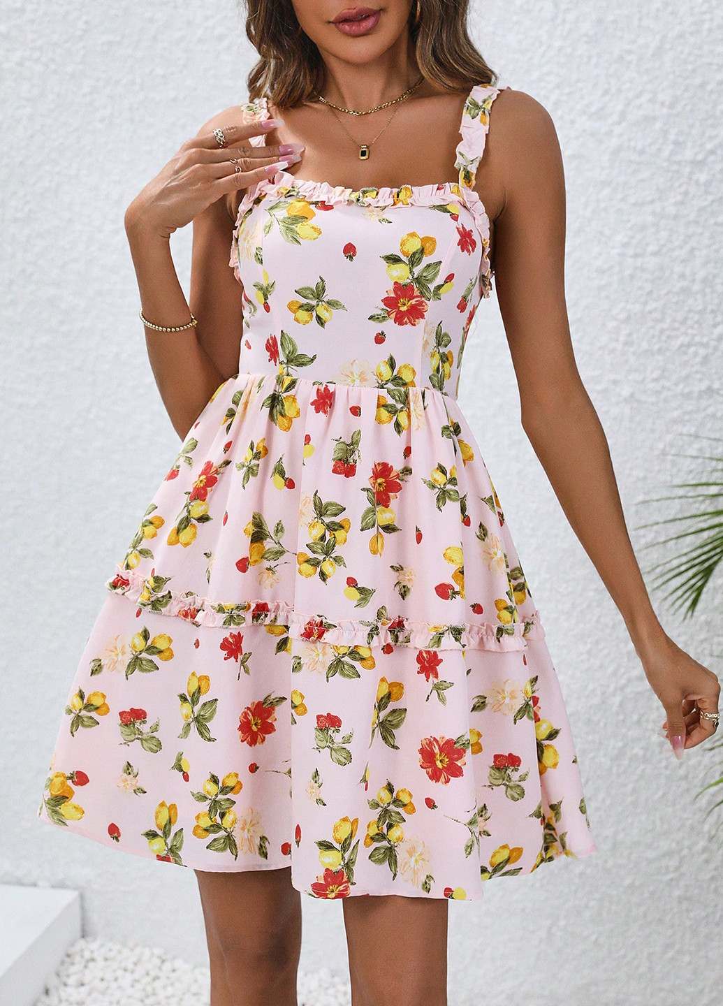 Комбинированное кэжуал платье а-силуэт SHEIN с цветочным принтом