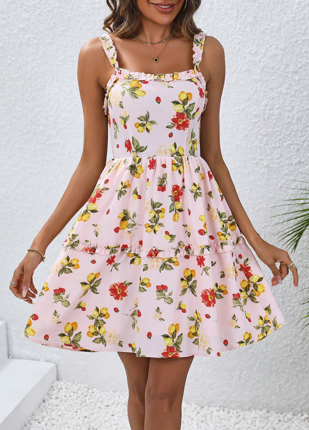 Комбинированное кэжуал платье а-силуэт SHEIN с цветочным принтом