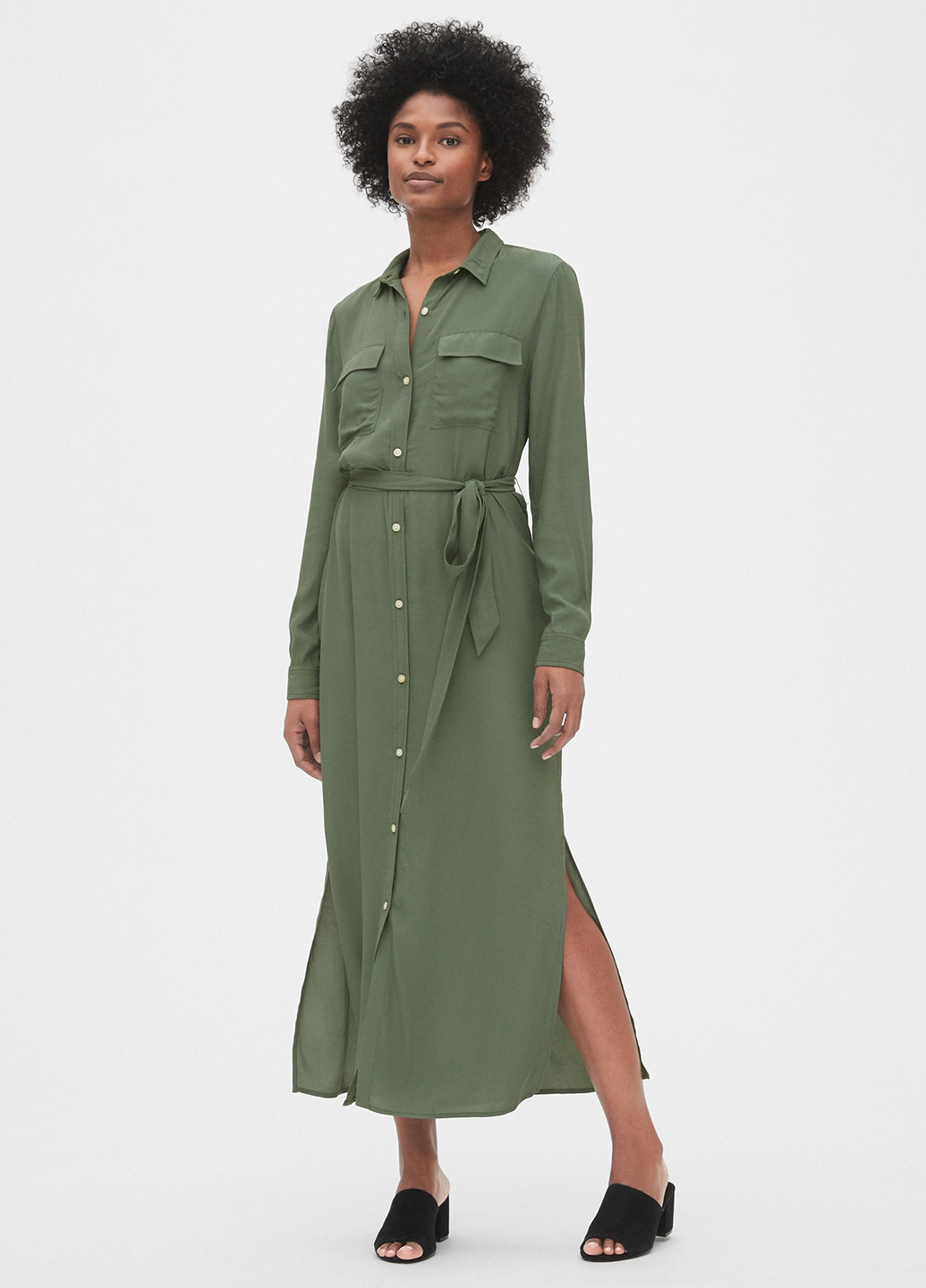 Зеленое кэжуал платье рубашка Gap однотонное