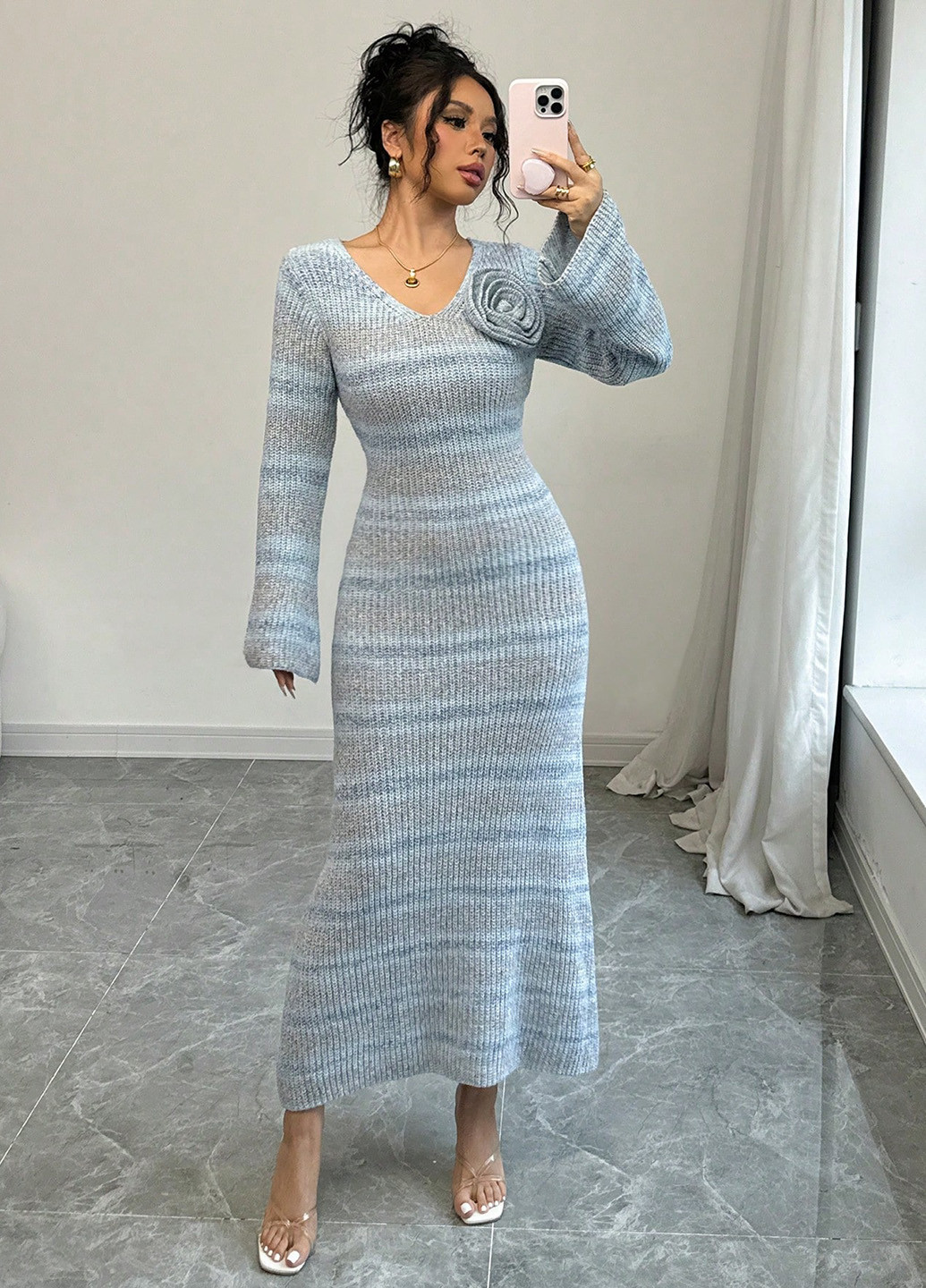 Синя кежуал сукня сукня светр SHEIN з градієнтом