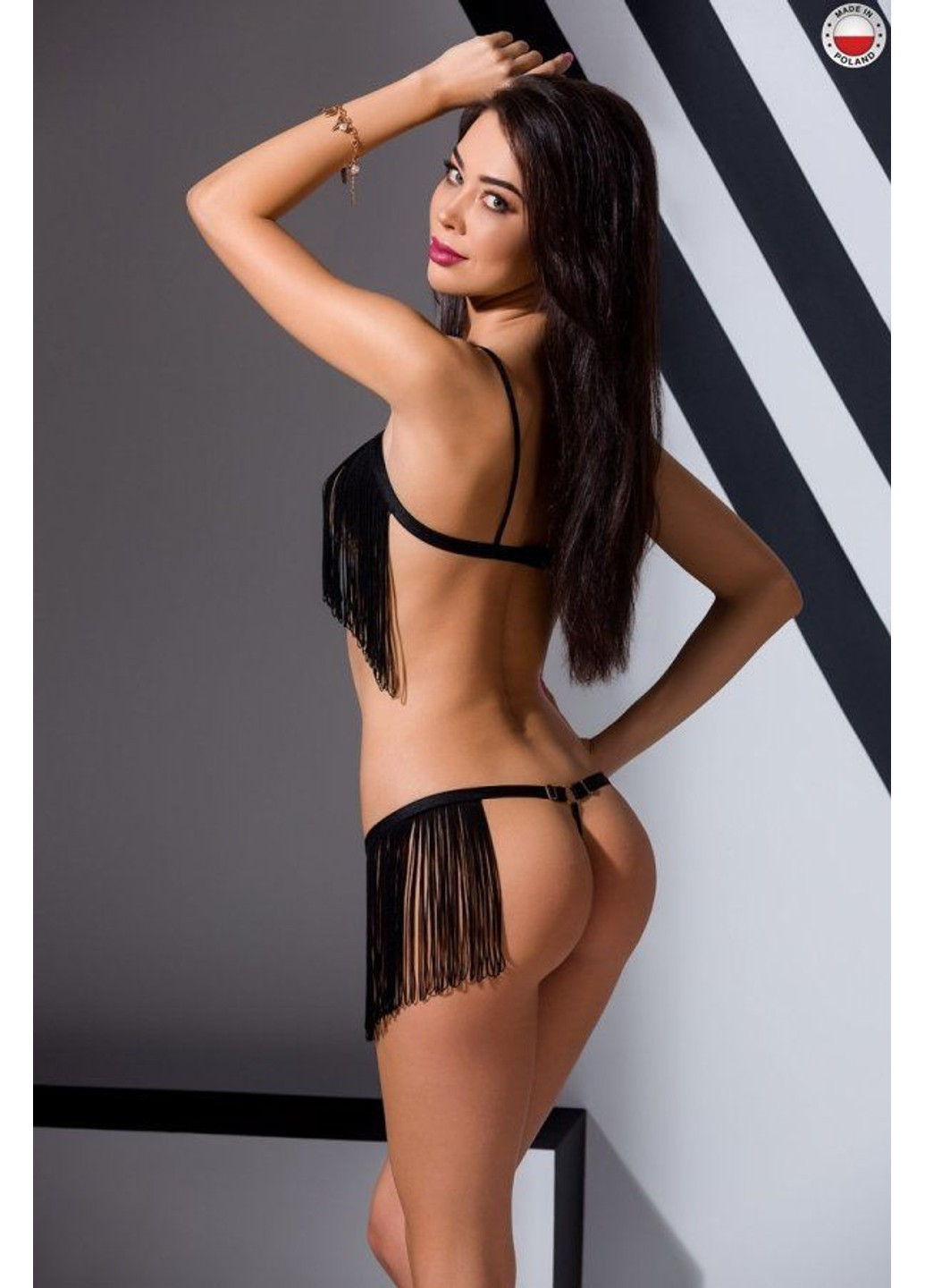 Комплект білизни KASSANDRA SET OpenBra black XXL/3XL - Exclusive: ліф з бахроми, трусики-спі Passion (255459049)