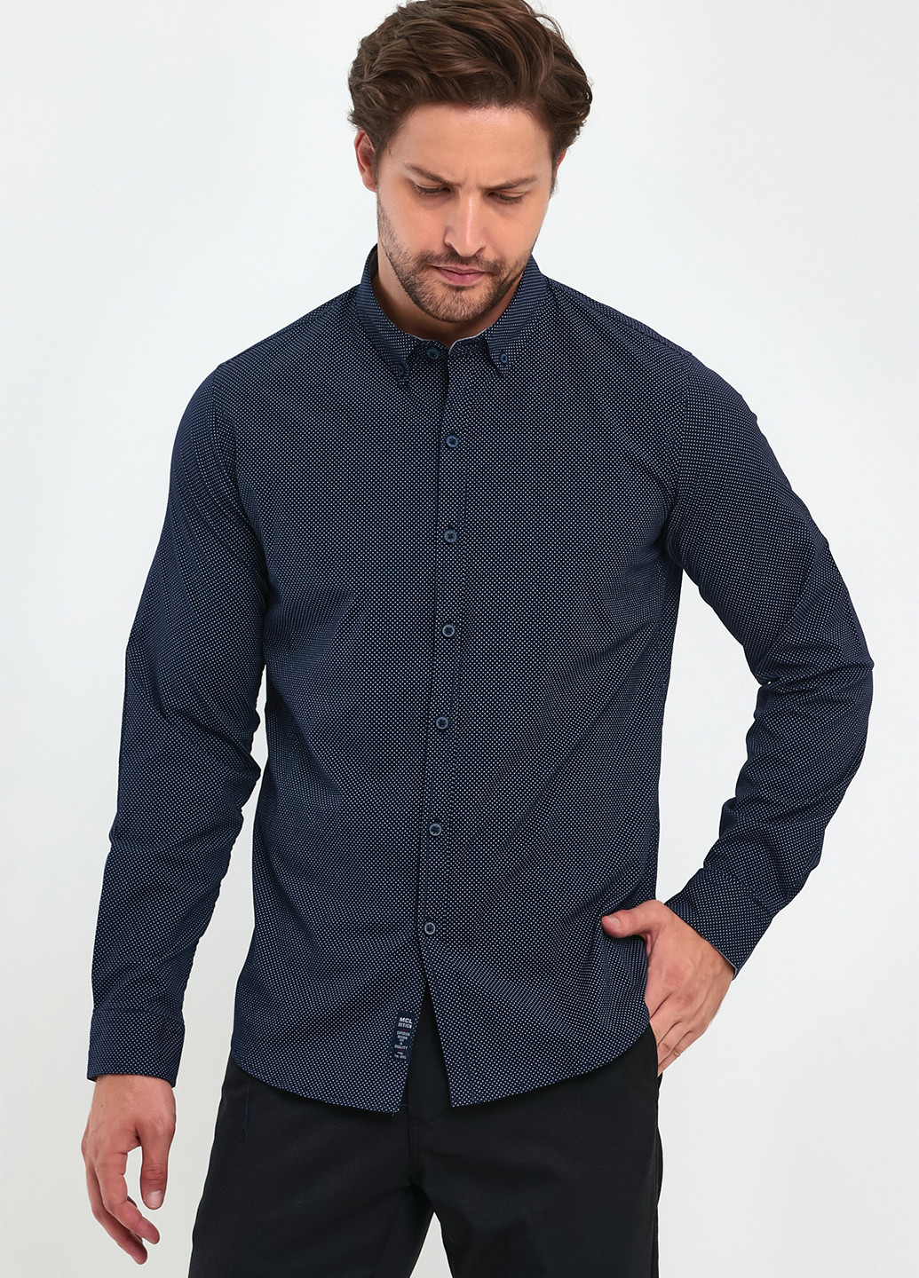 Темно-синяя кэжуал рубашка с геометрическим узором Trend Collection