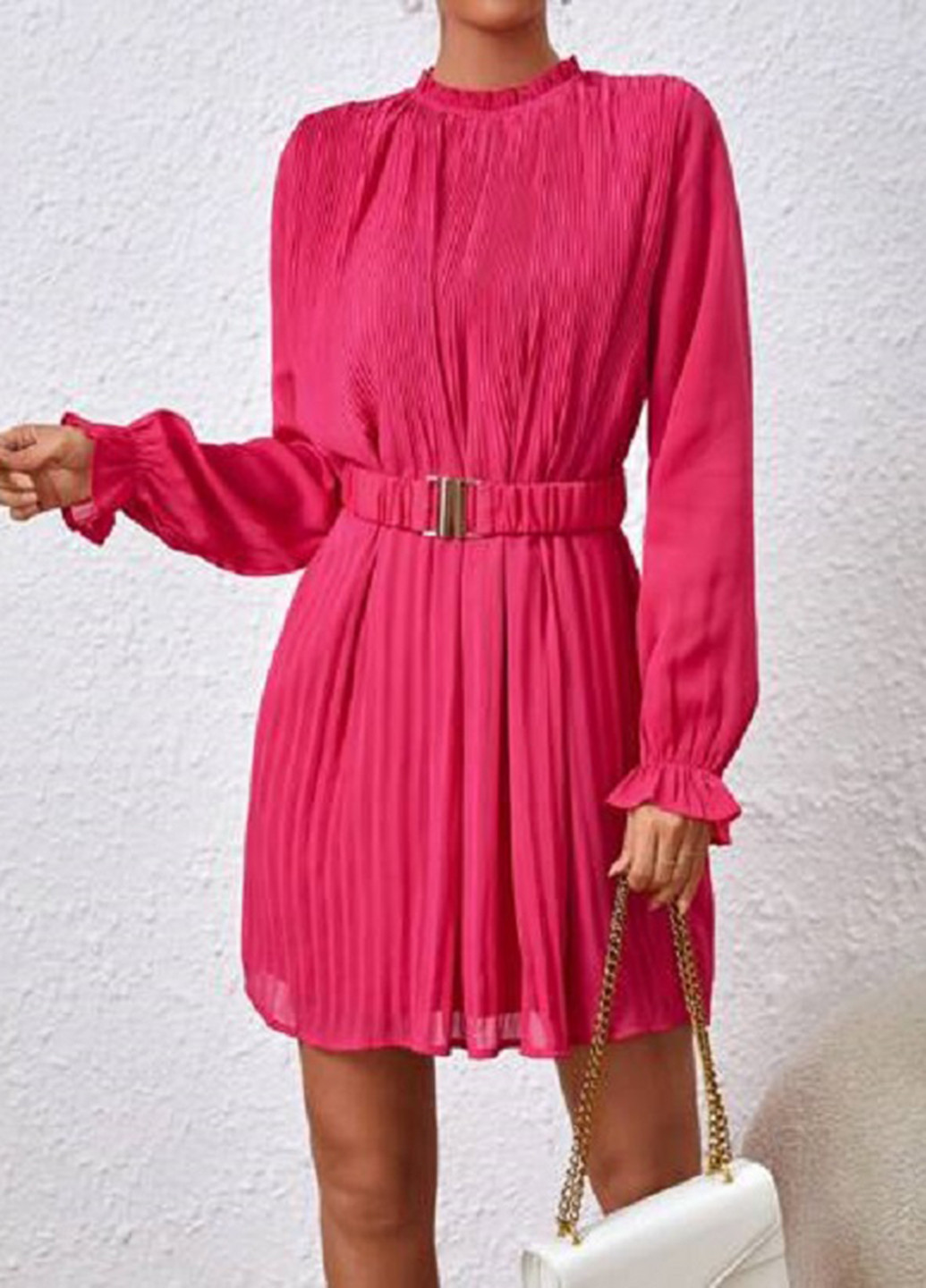 Фуксинова (кольору Фукія) кежуал сукня плісована SHEIN однотонна