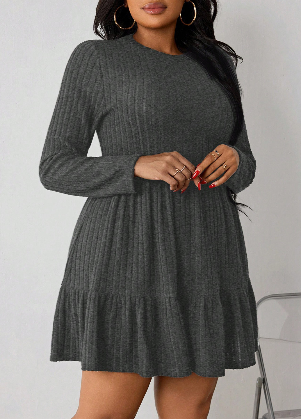 Сіра кежуал сукня кльош SHEIN однотонна