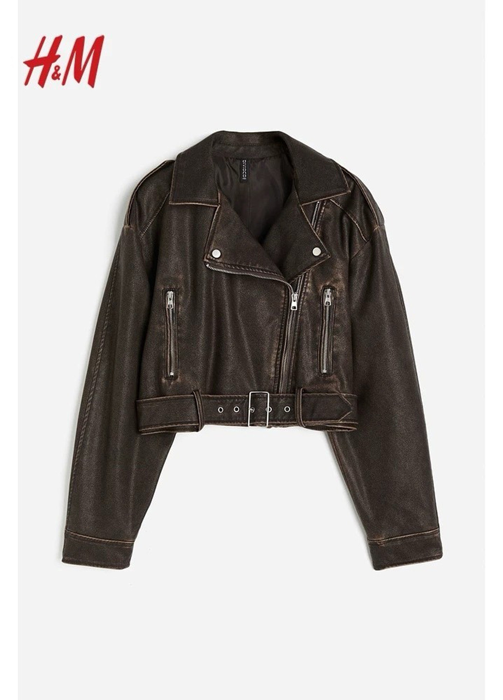 Коричнева демісезонна куртка байкерська H&M