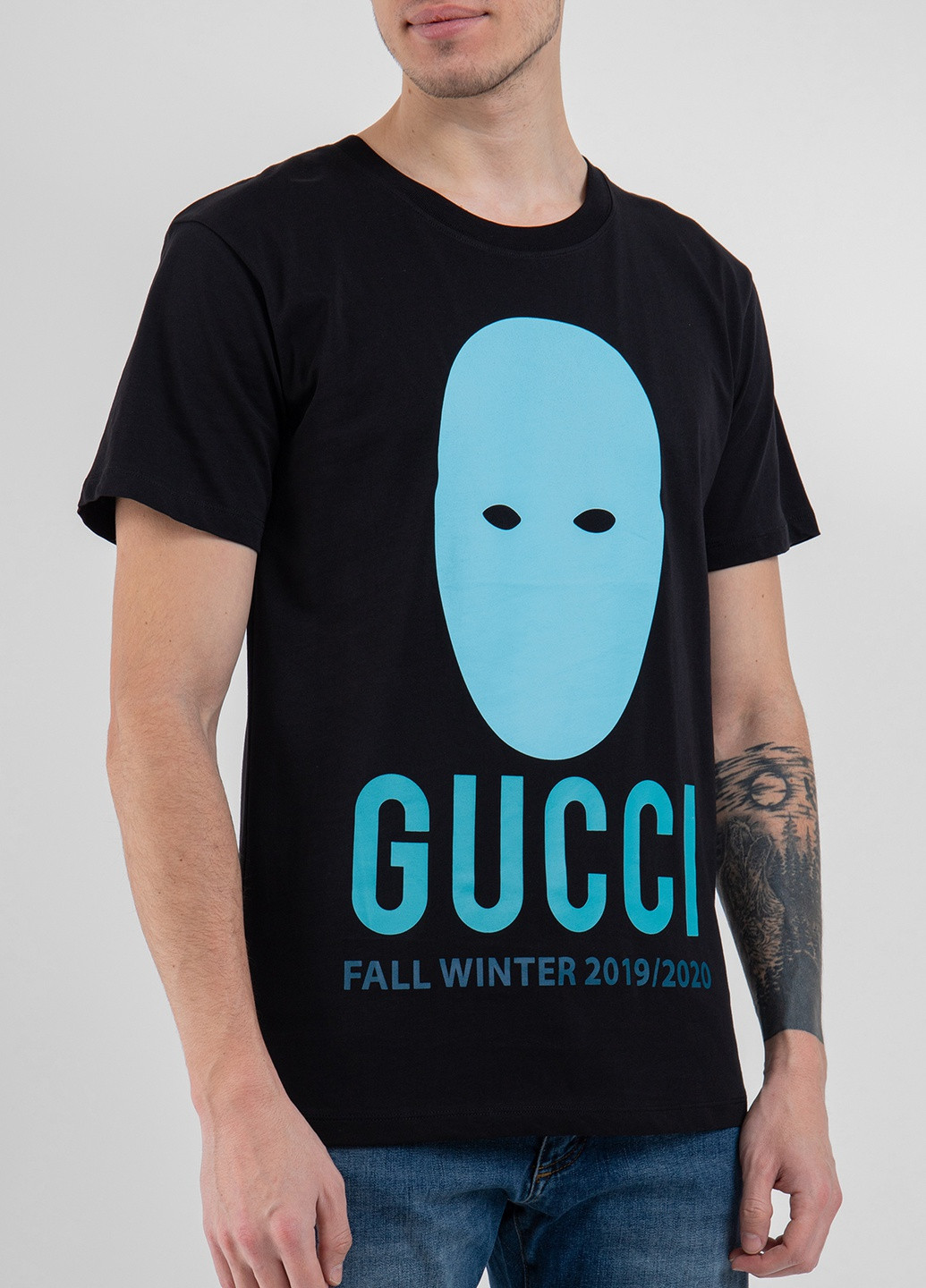 Черная бежевая футболка с логотипом Gucci