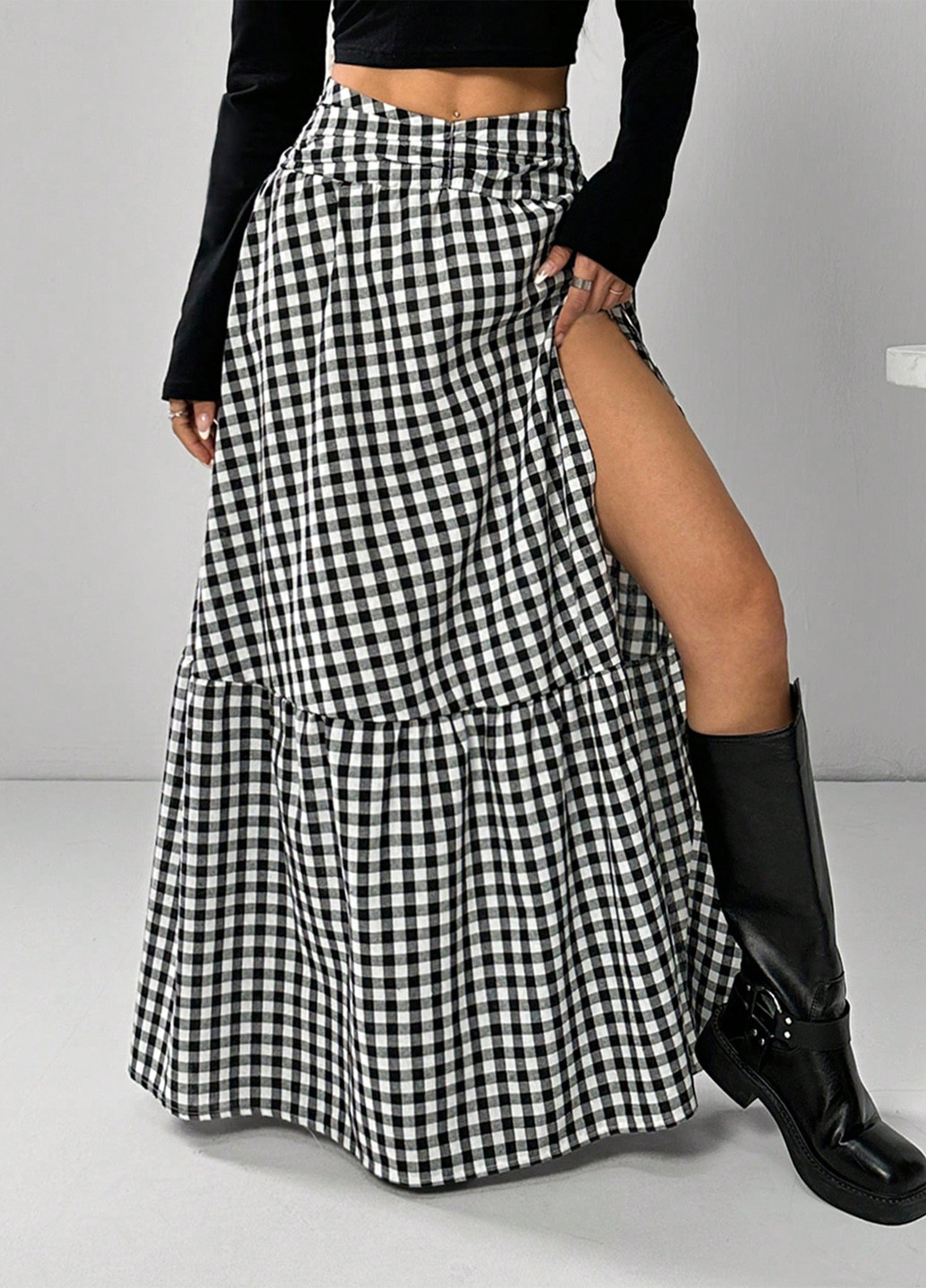Черно-белая кэжуал в клетку юбка SHEIN
