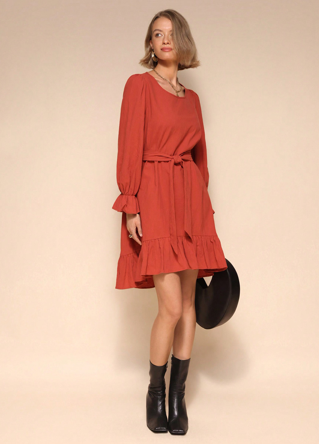 Терракотовое кэжуал платье а-силуэт SHEIN однотонное