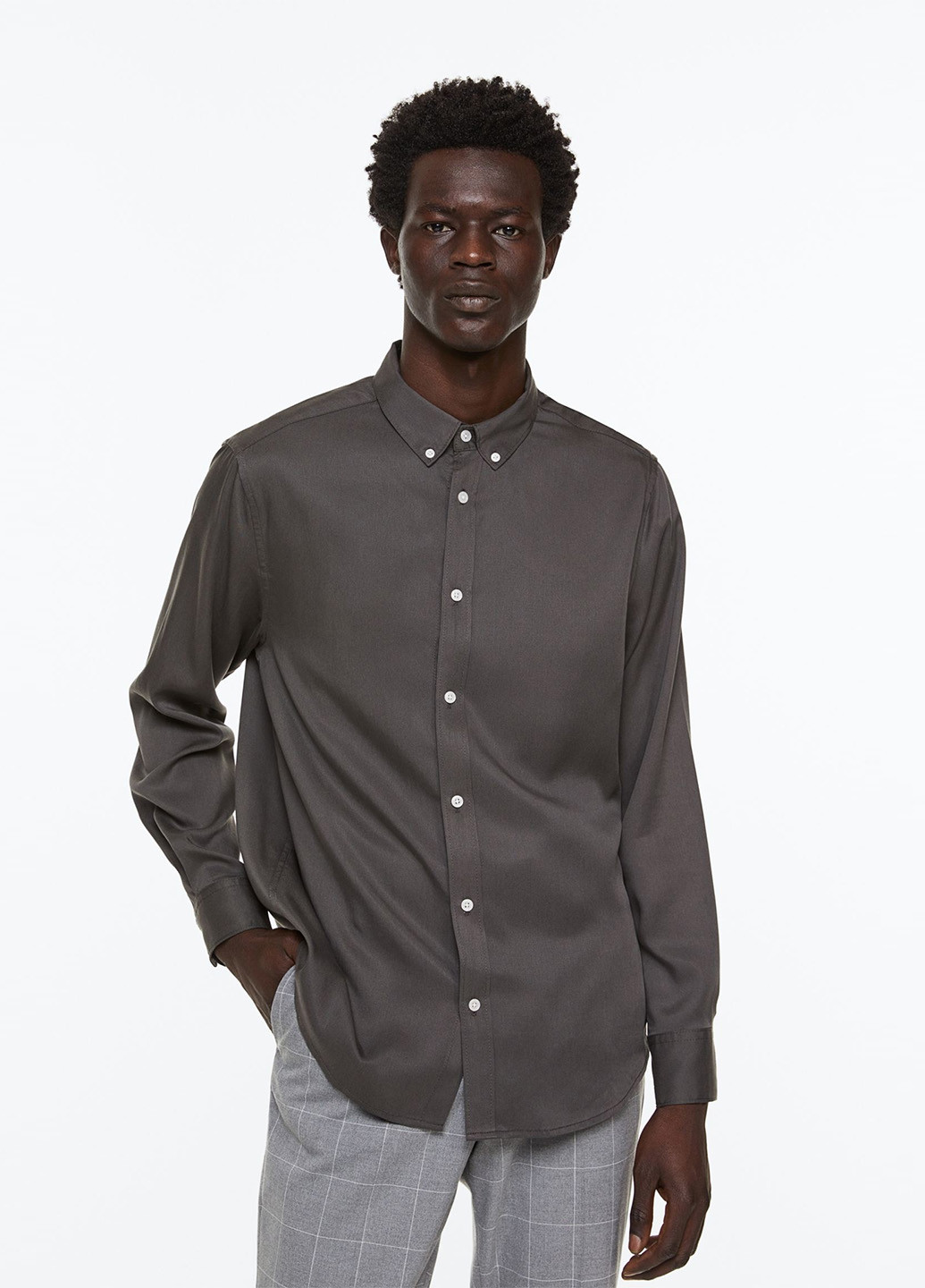 Темно-серая кэжуал рубашка однотонная H&M