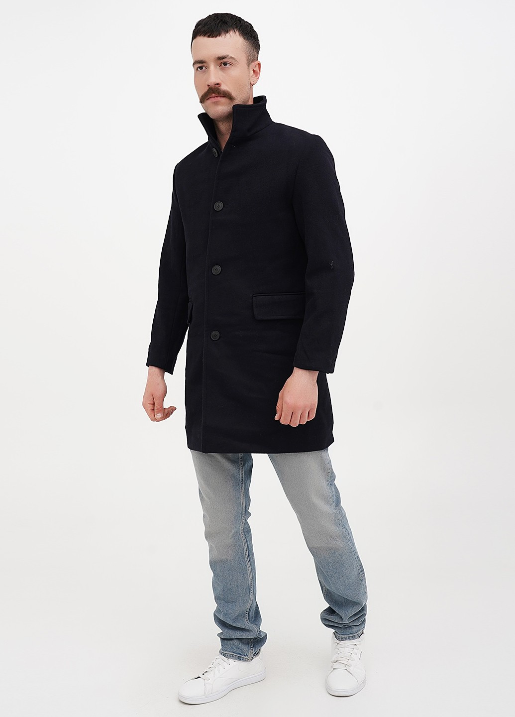 Темно-синее демисезонное Пальто однобортное H&M