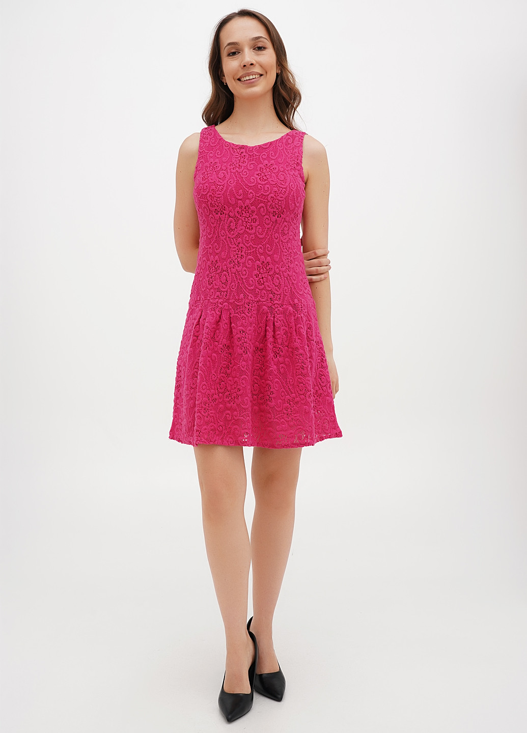 Фуксиновое (цвета Фуксия) кэжуал платье а-силуэт Sassofono однотонное