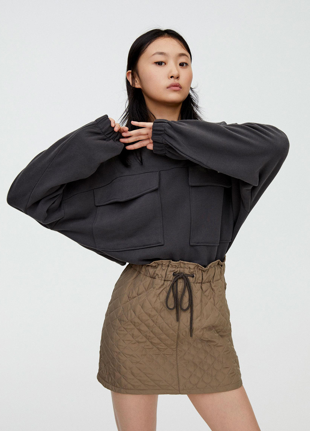 Темно-бежевая кэжуал однотонная юбка Pull & Bear а-силуэта (трапеция)