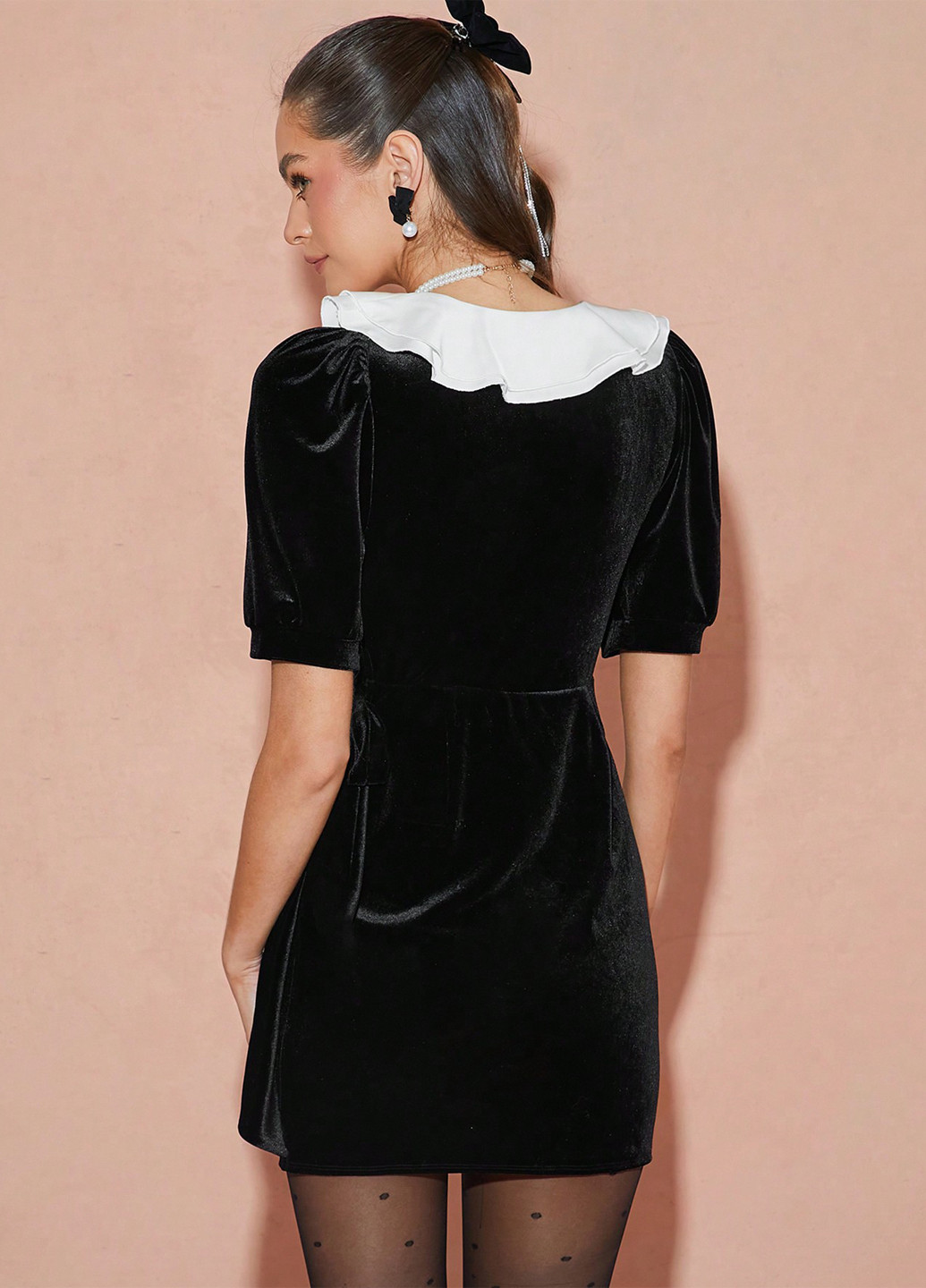 Черное деловое, кэжуал платье на запах SHEIN колор блок