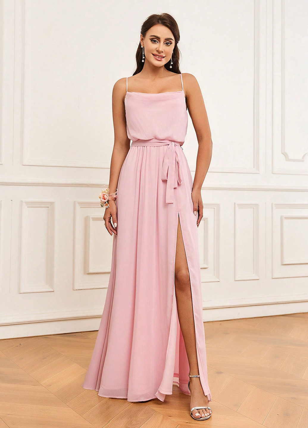 Світло-рожева вечірня сукня з відкритою спиною SHEIN однотонна