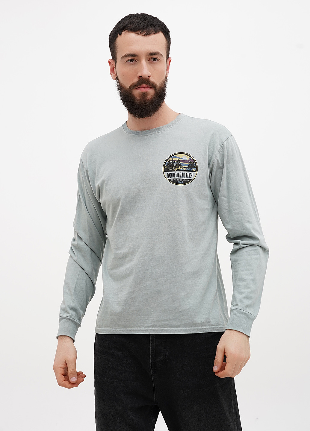 Оливковый демисезонный кэжуал лонгслив Blue 84 с рисунком