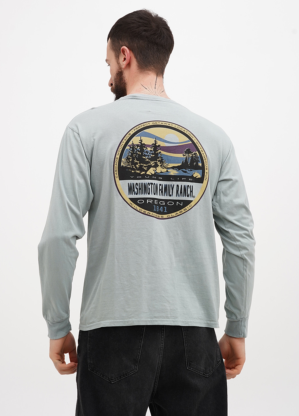 Оливковый демисезонный кэжуал лонгслив Blue 84 с рисунком