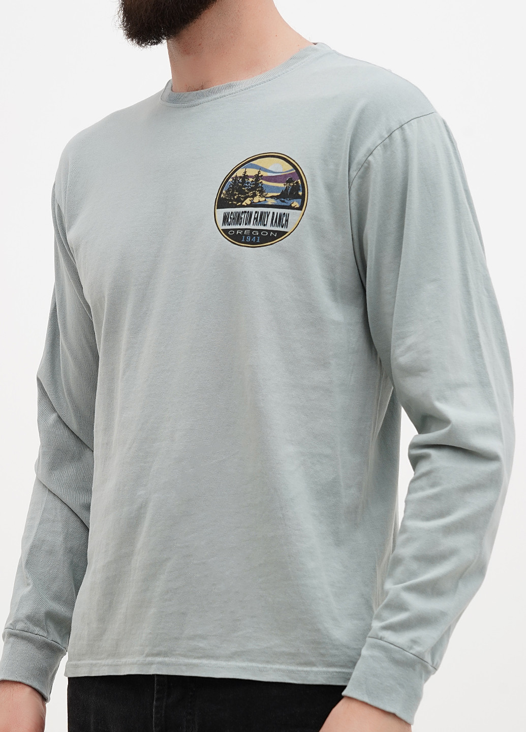 Оливковый демисезонный кэжуал лонгслив Blue 84 с рисунком