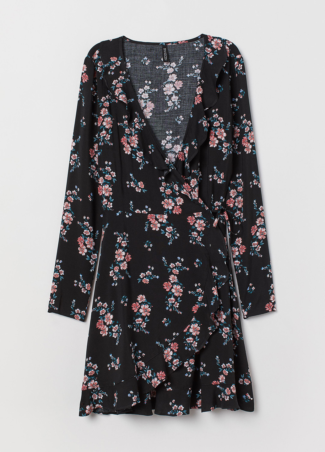 Черное кэжуал платье H&M с цветочным принтом