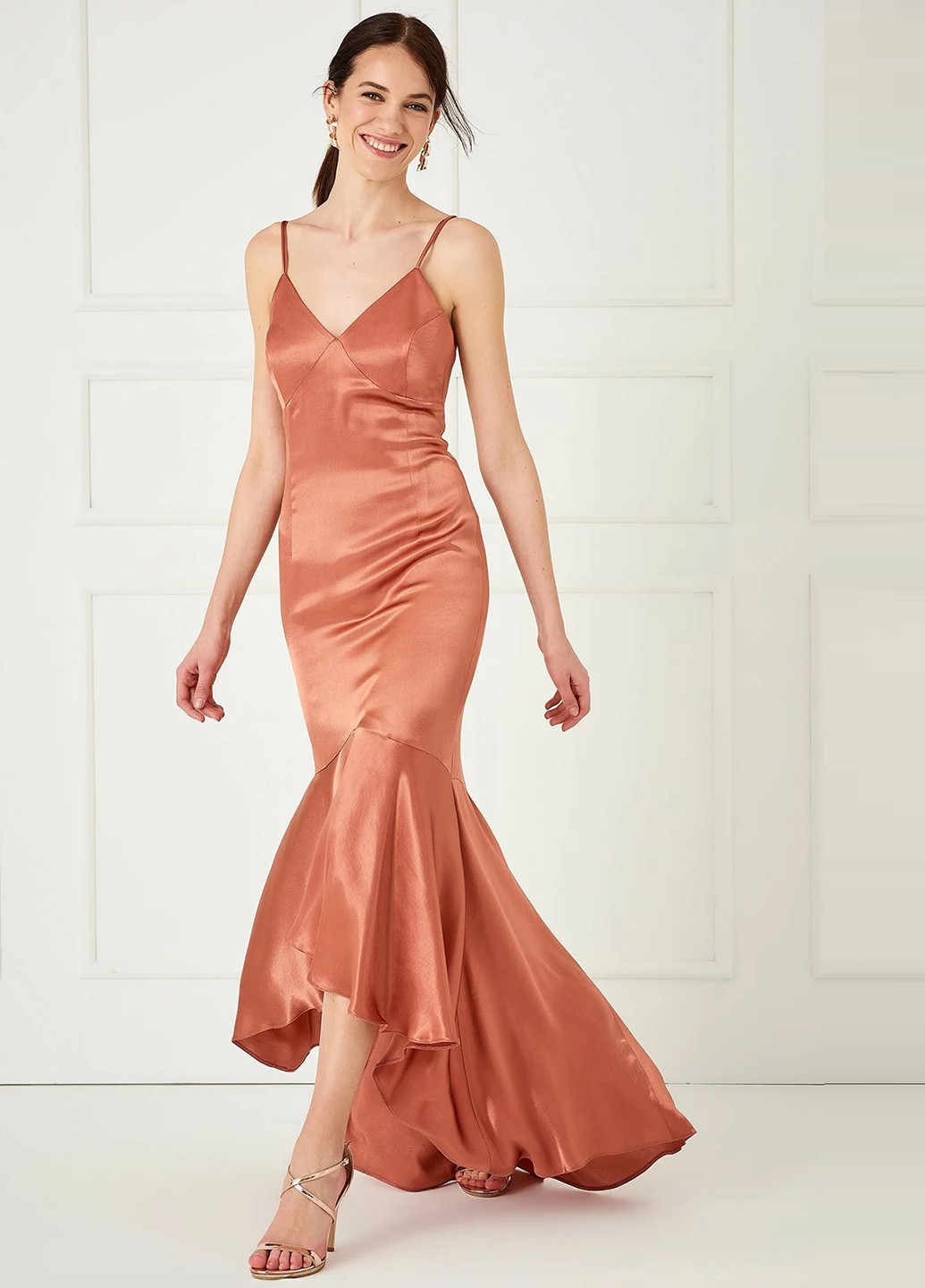 Персикова вечірня плаття, сукня годе, з відкритою спиною NA-KD однотонна
