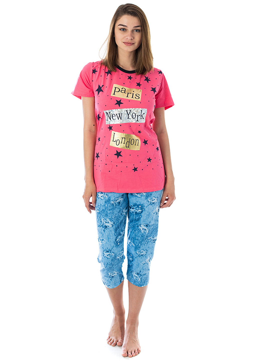 Рожевий демісезонний комплект (футболка, бриджи) Fushiya