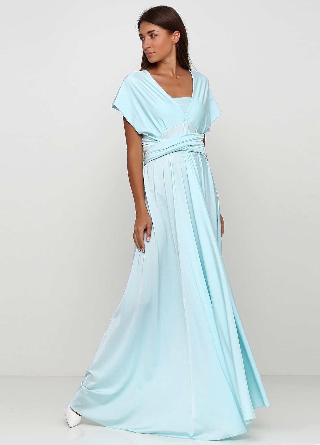 Блідо-блакитна вечірня плаття, сукня в стилі армпір Bliss by Liz однотонна