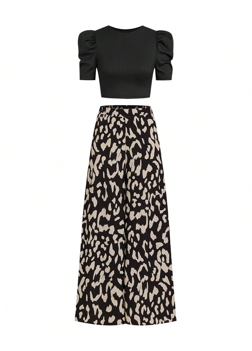 Чорний літній комплект (блуза, штани) SHEIN