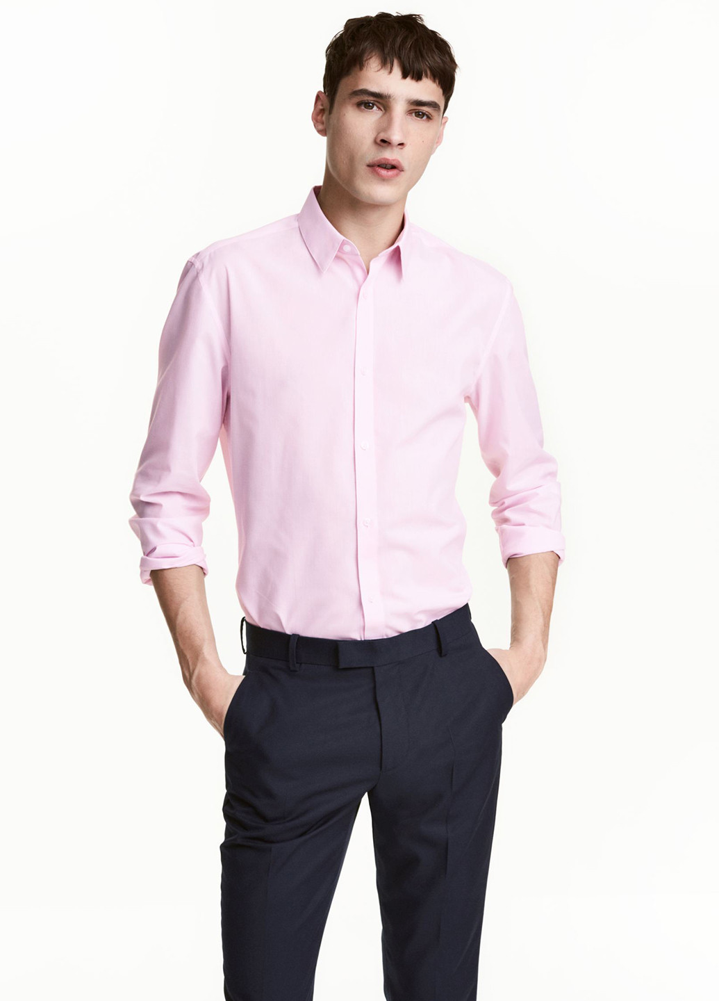 Светло-розовая классическая рубашка однотонная H&M
