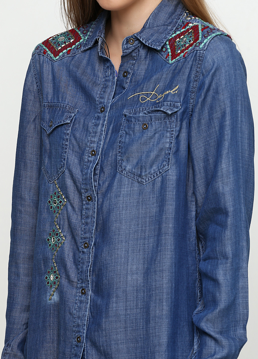Синяя джинсовая рубашка с орнаментом Desigual