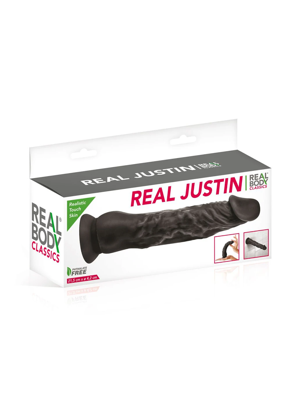 Фалоімітатор з присоскою - Real Justin Black, TPE, діаметр 4,2см Real Body (254151838)