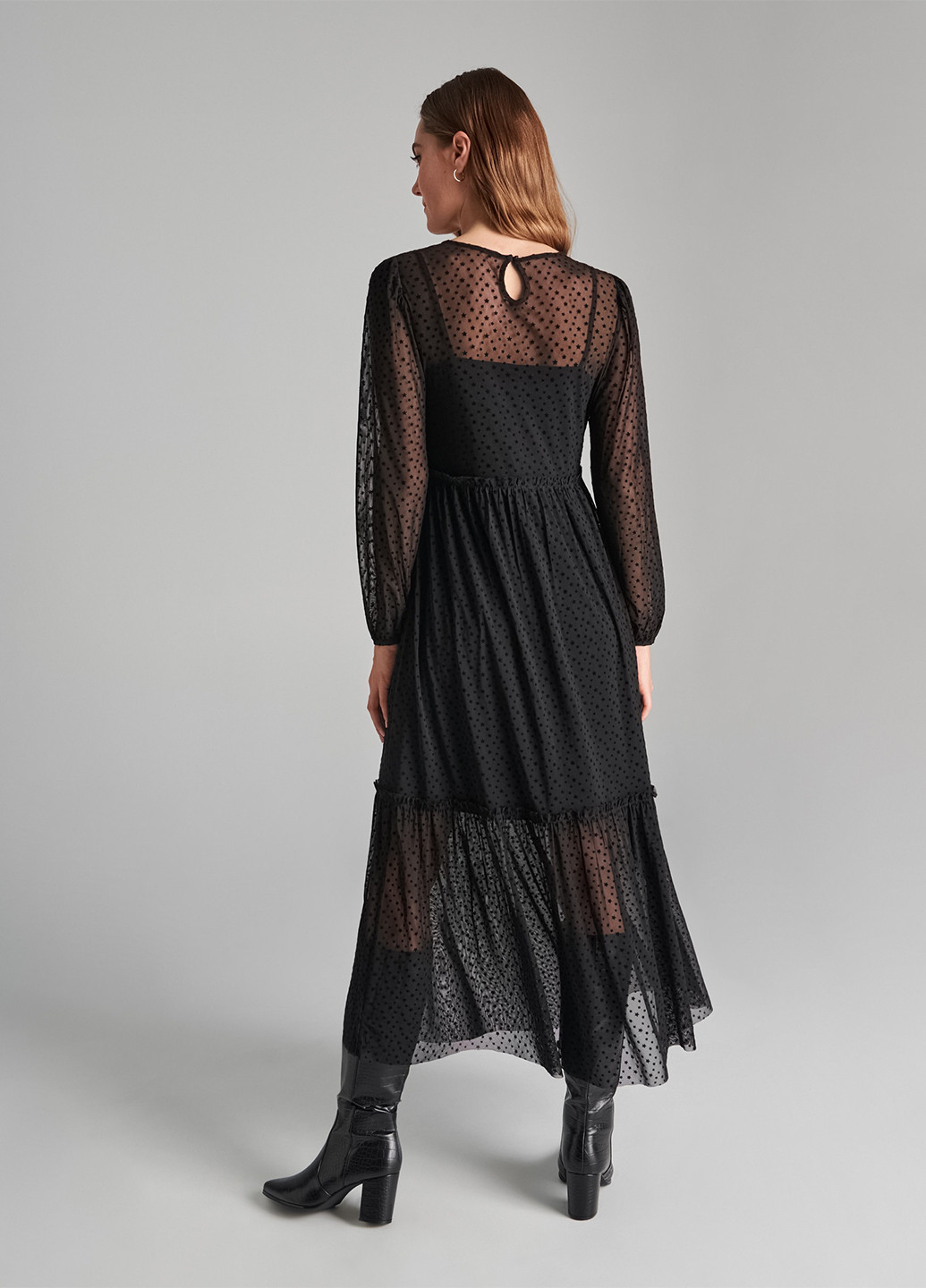 Черное кэжуал платье Sinsay в горошек