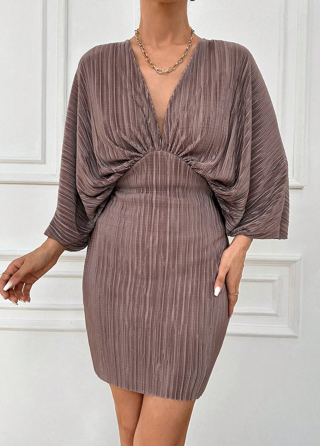 Темно-бежева кежуал, святковий сукня SHEIN однотонна