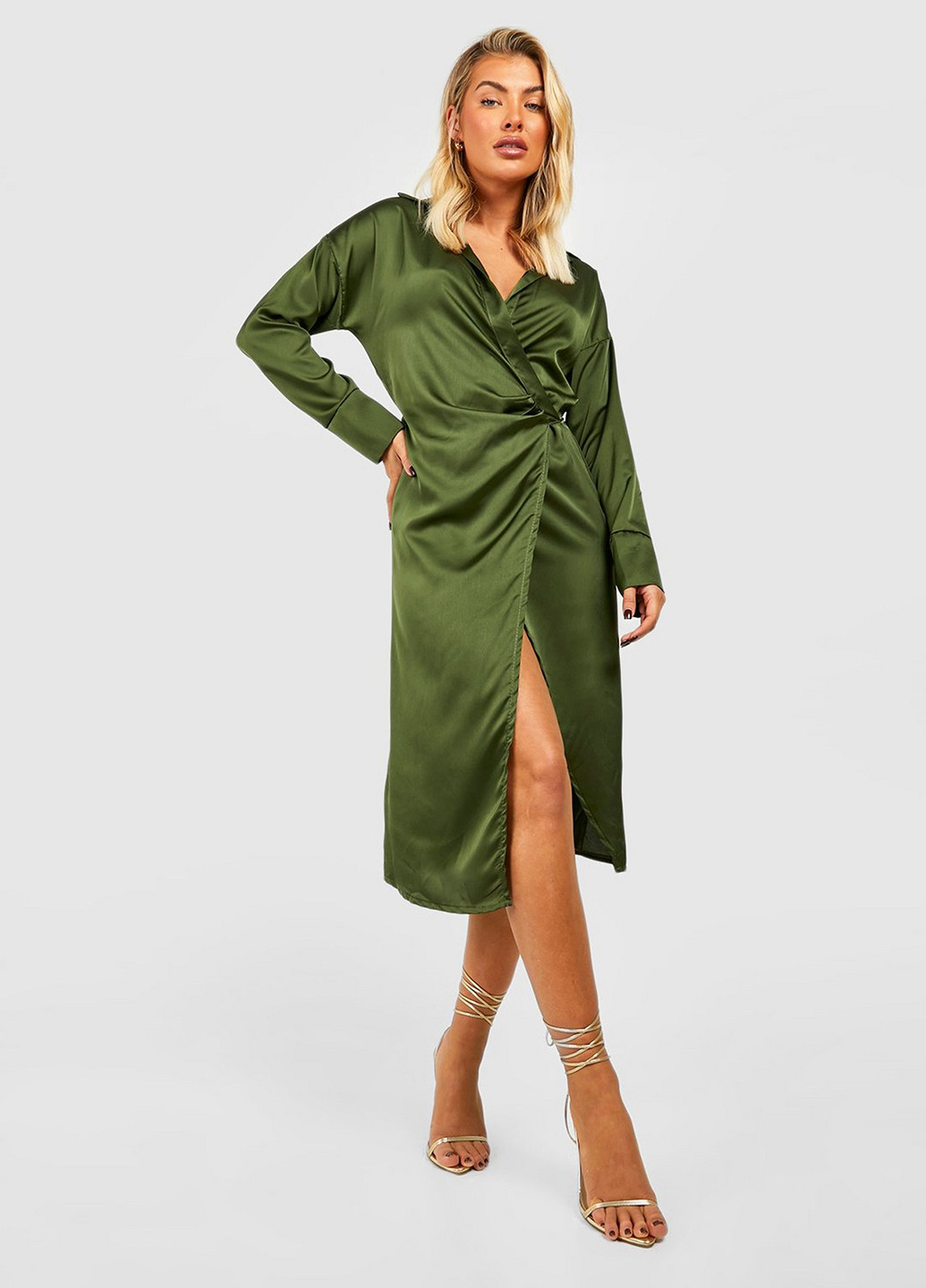 Оливкова (хакі) кежуал сукня на запах Boohoo однотонна
