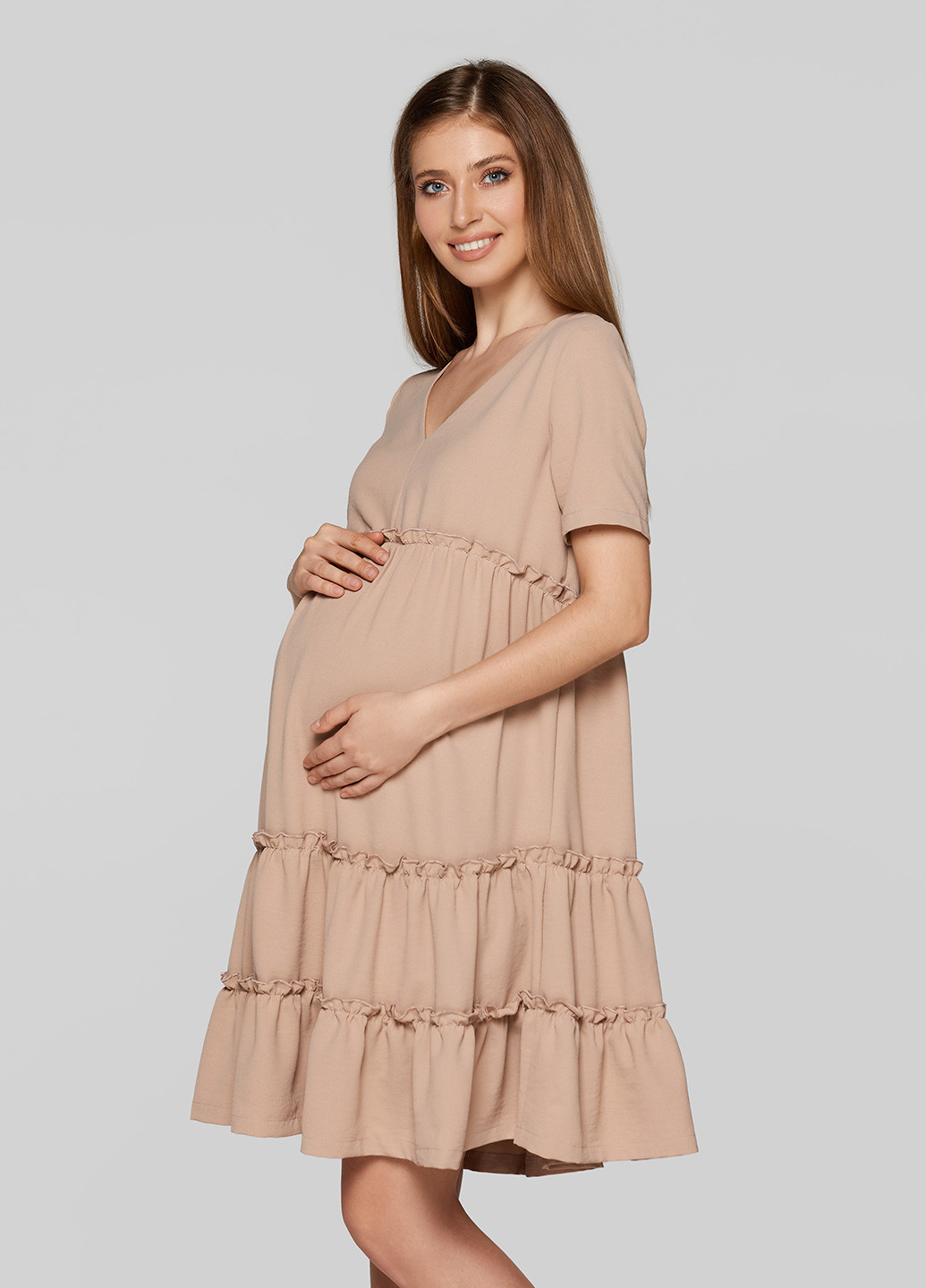 Бежевое кэжуал платье для беременных оверсайз Lullababe однотонное