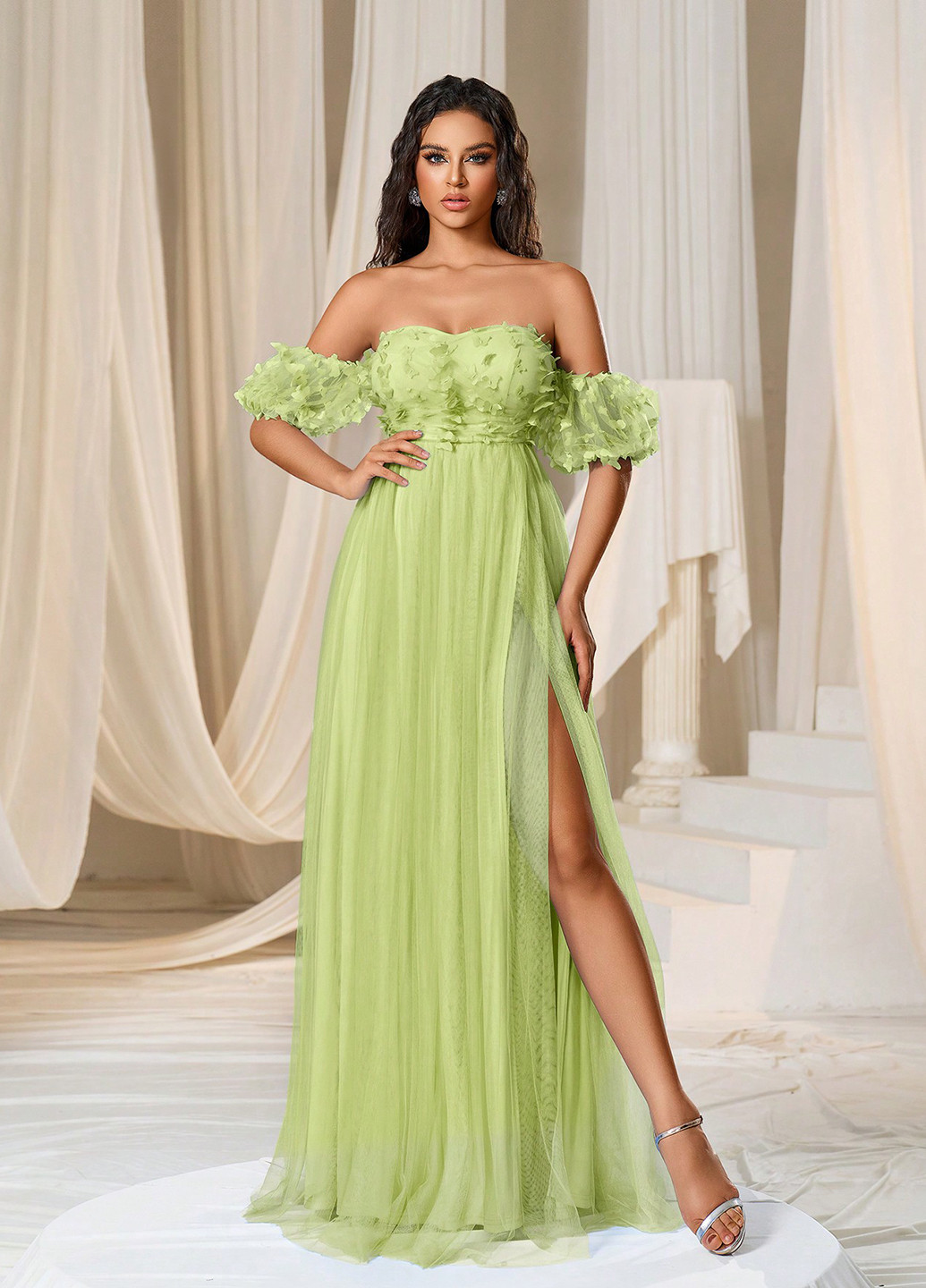 Салатовое вечернее платье SHEIN однотонное