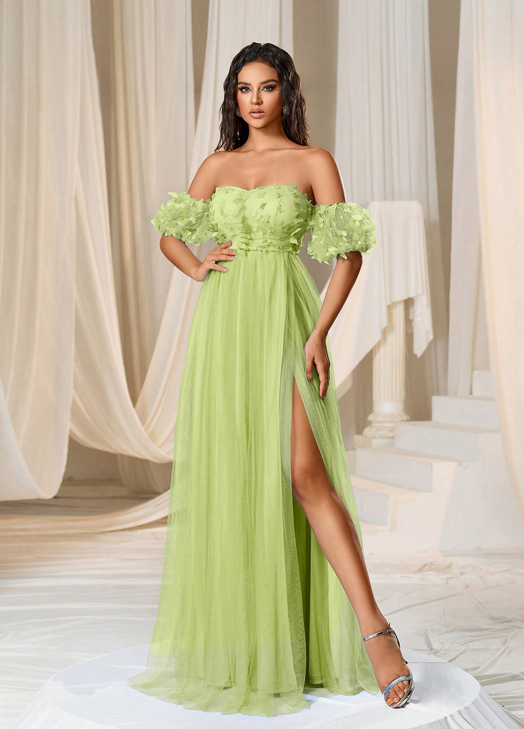 Салатовое вечернее платье SHEIN однотонное