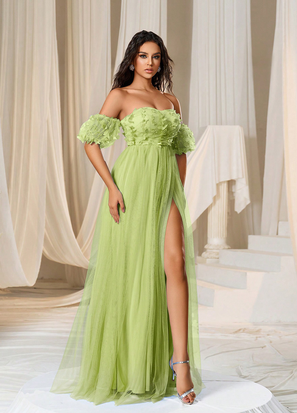 Салатовое вечернее платье SHEIN однотонное
