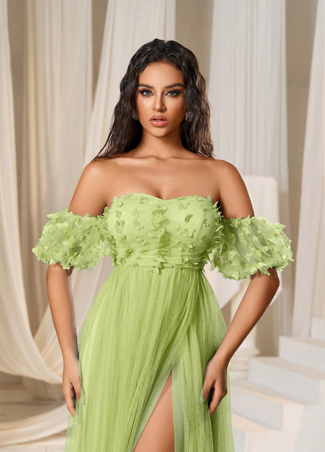 Салатовое вечернее платье SHEIN однотонное