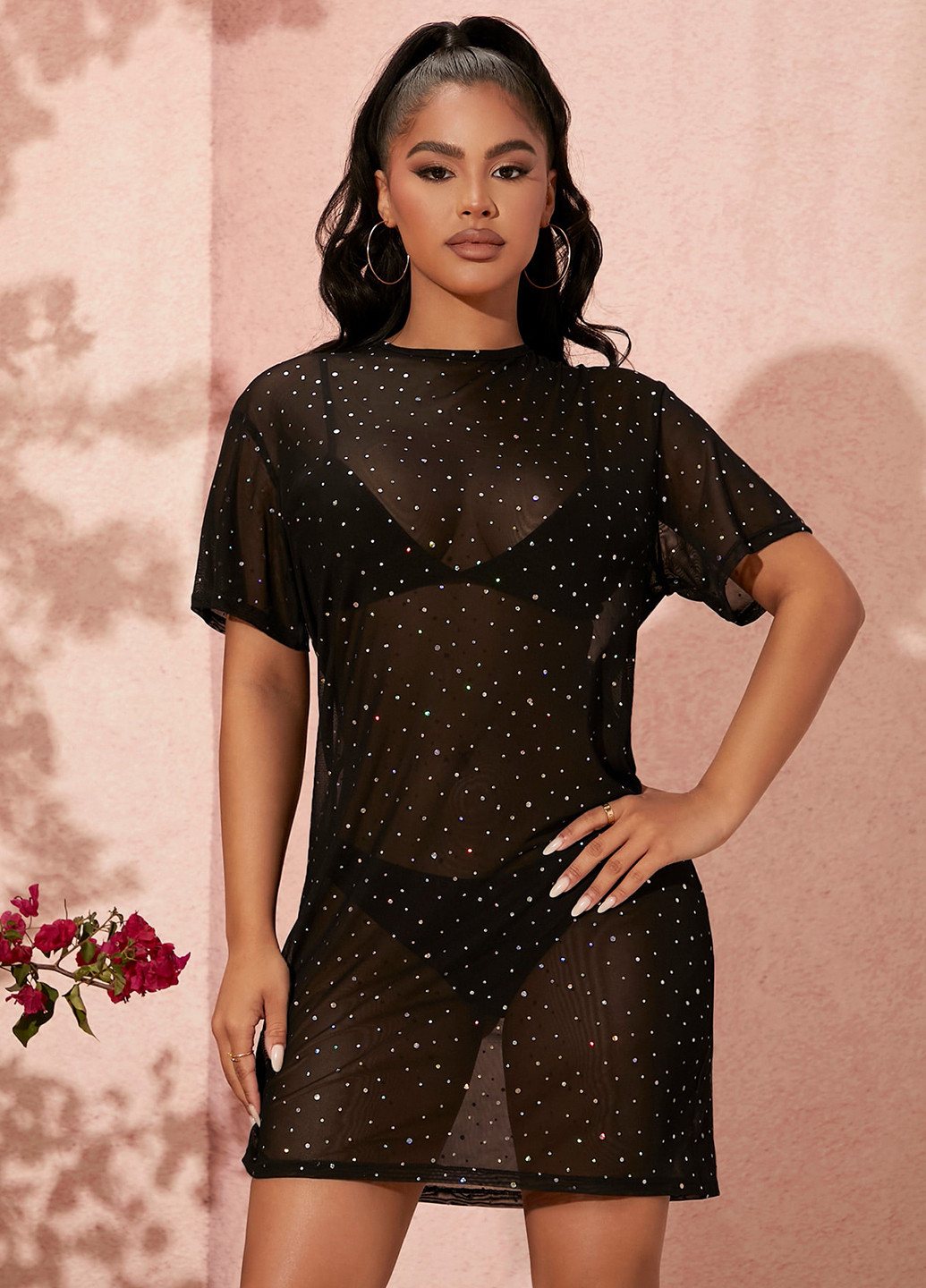 Черное коктейльное, кэжуал платье платье-футболка SHEIN однотонное