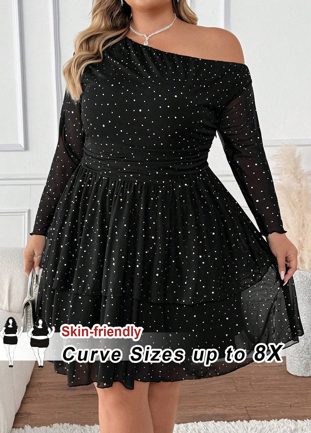 Чорна вечірня сукня кльош SHEIN однотонна