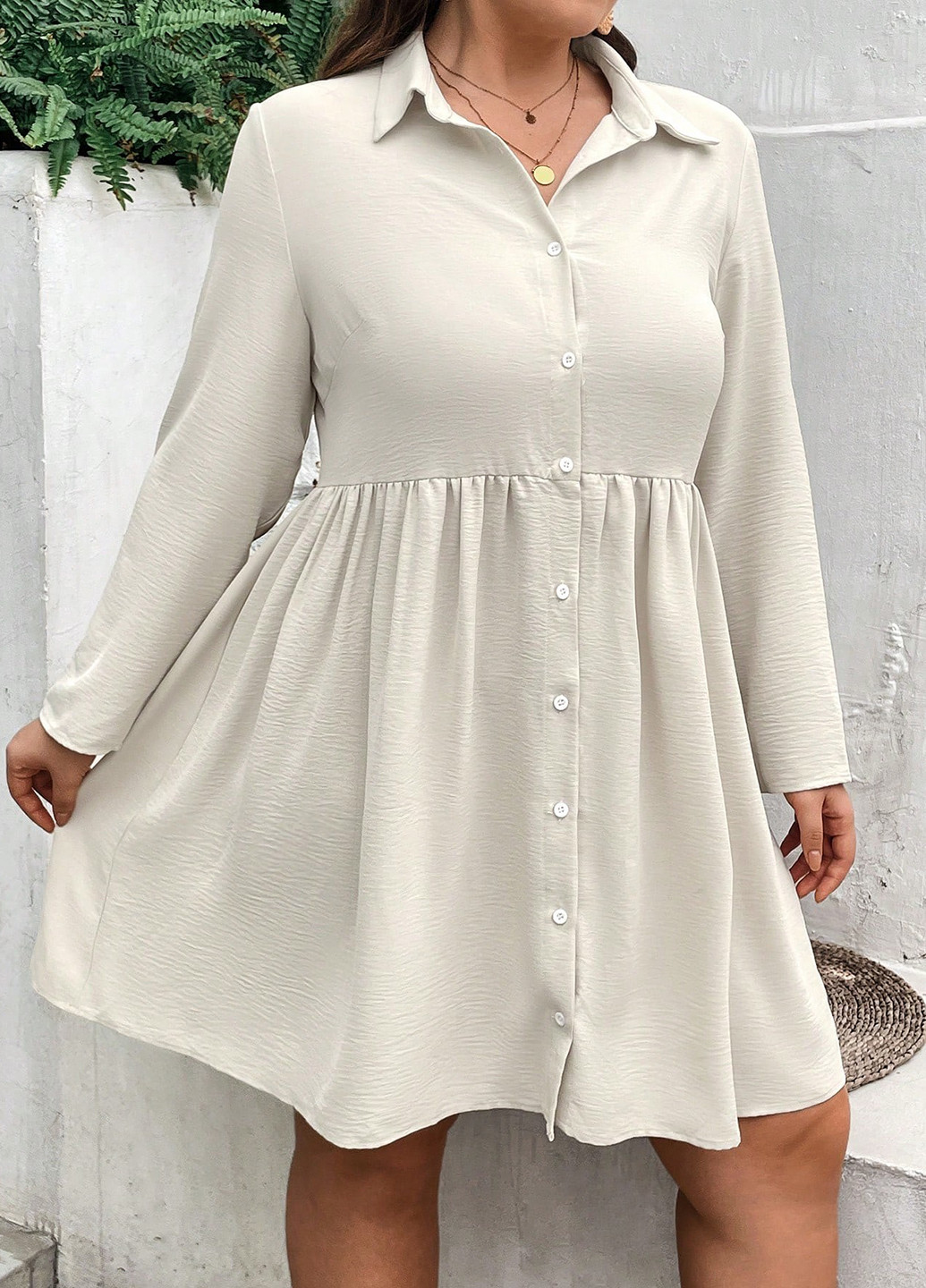 Бежевое кэжуал платье рубашка SHEIN однотонное