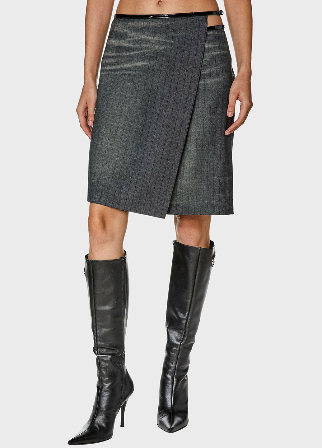 Темно-серая кэжуал в полоску юбка Diesel на запах, а-силуэта (трапеция)