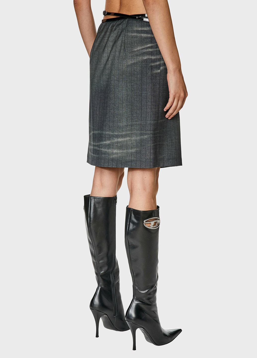 Темно-серая кэжуал в полоску юбка Diesel на запах, а-силуэта (трапеция)