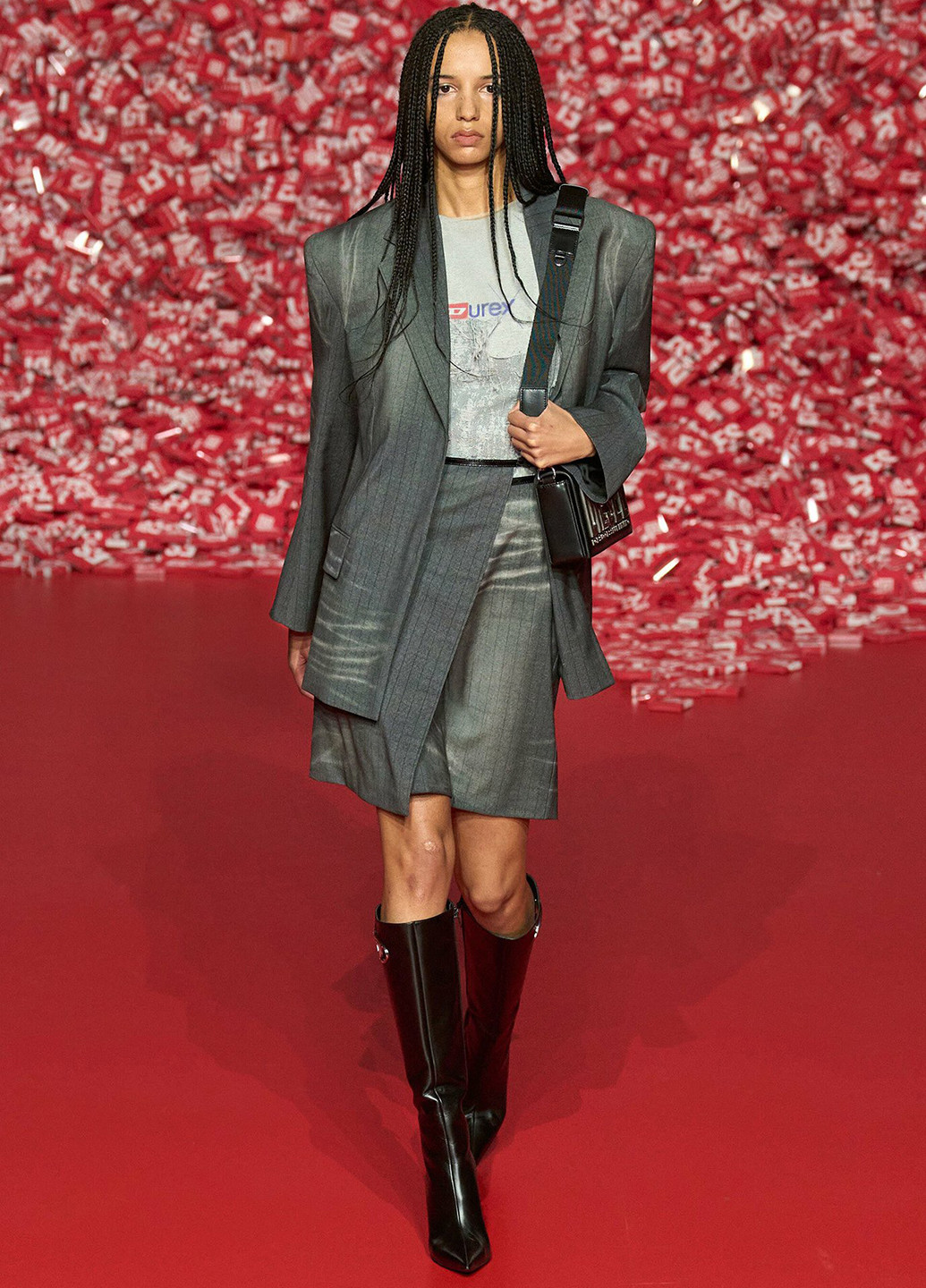 Темно-серая кэжуал в полоску юбка Diesel на запах, а-силуэта (трапеция)